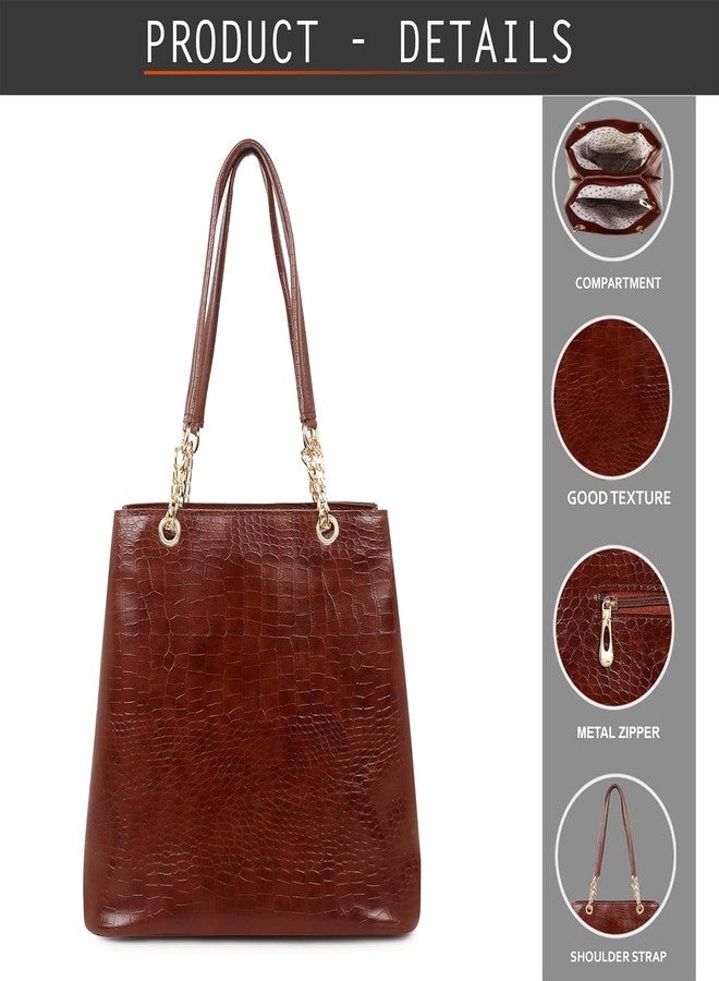 Dcozi Stylish and Fashionable PU Leather Dark Brown Handbag For Women & Girls - TB03_DarkBrown (Shoulder & Tote Bag) - Image 4